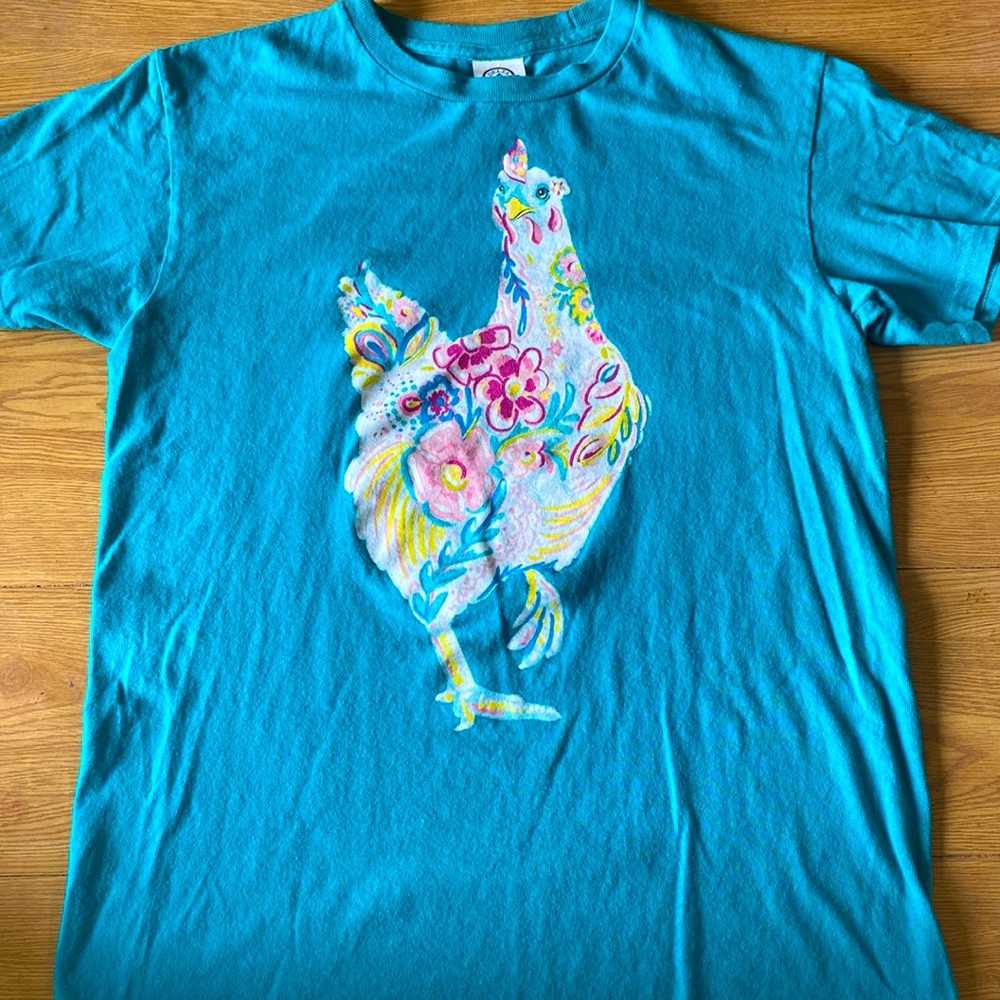blue chicken shirt